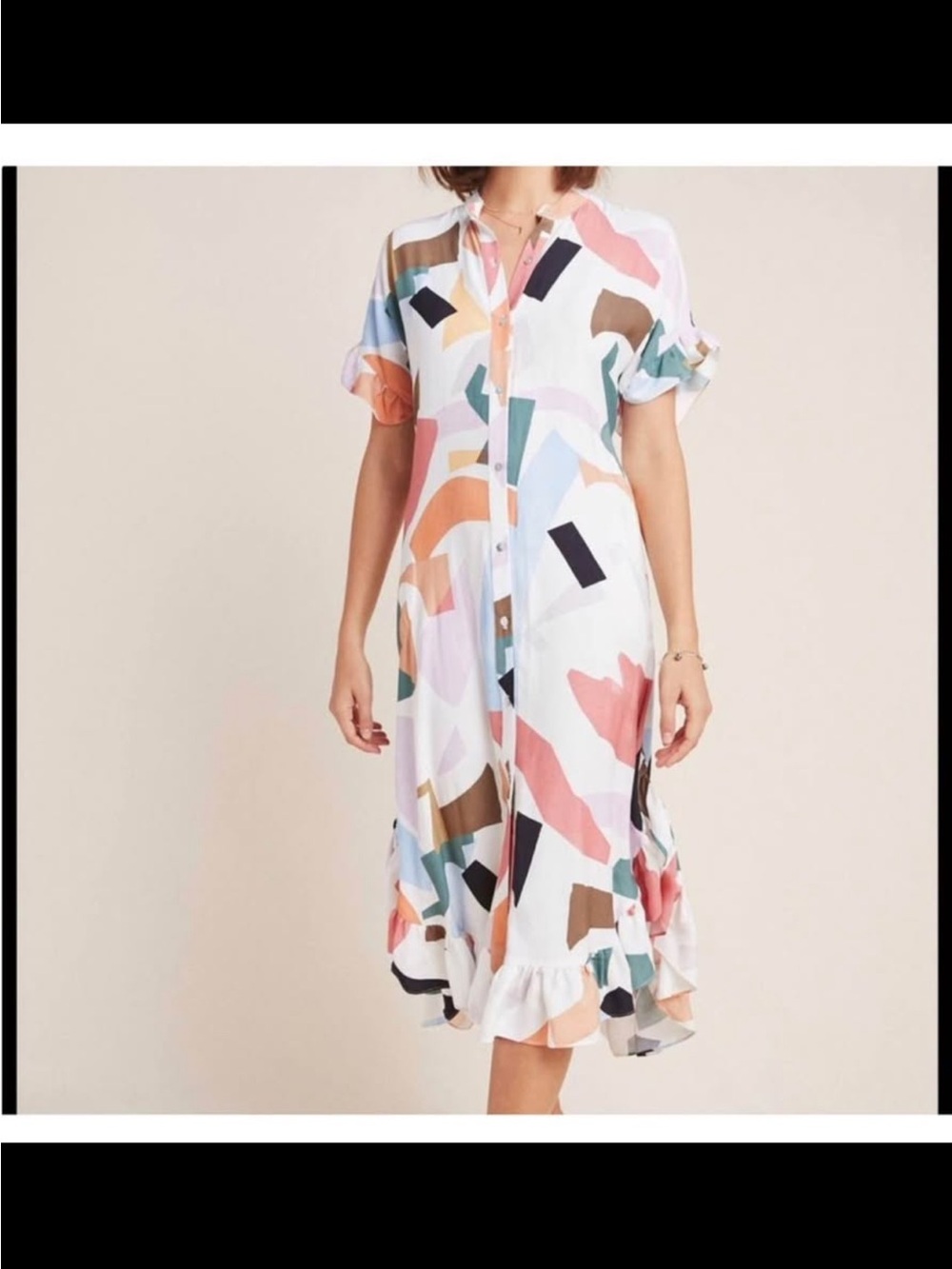 Corey Lynn Calter White Multi Abstract Button-Front Midi Dress